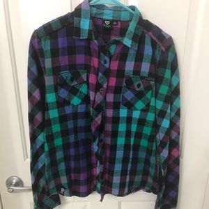 Colorful plaid button down blouse